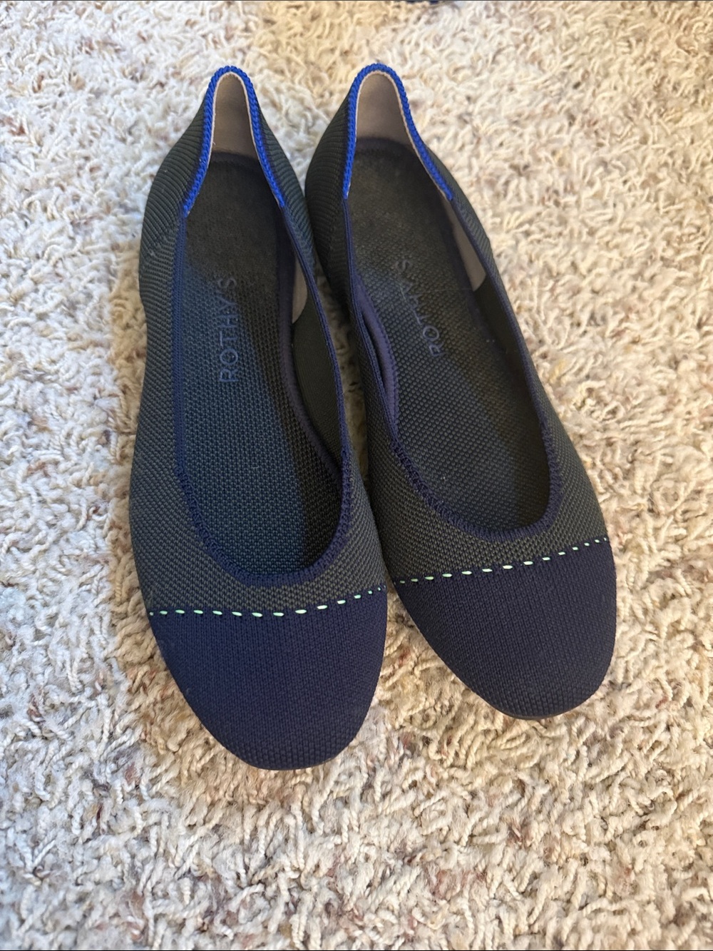 Rothy's Size 6.5 The Square Highland Green Blue Ballet Flats Comfort Shoes